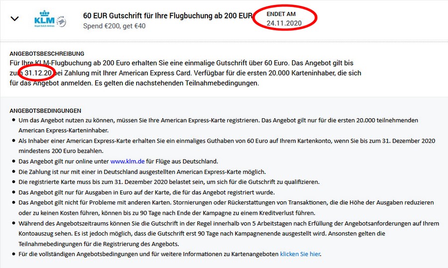 Gutschrift 60 EUR mit KLM bis 31.12.2020