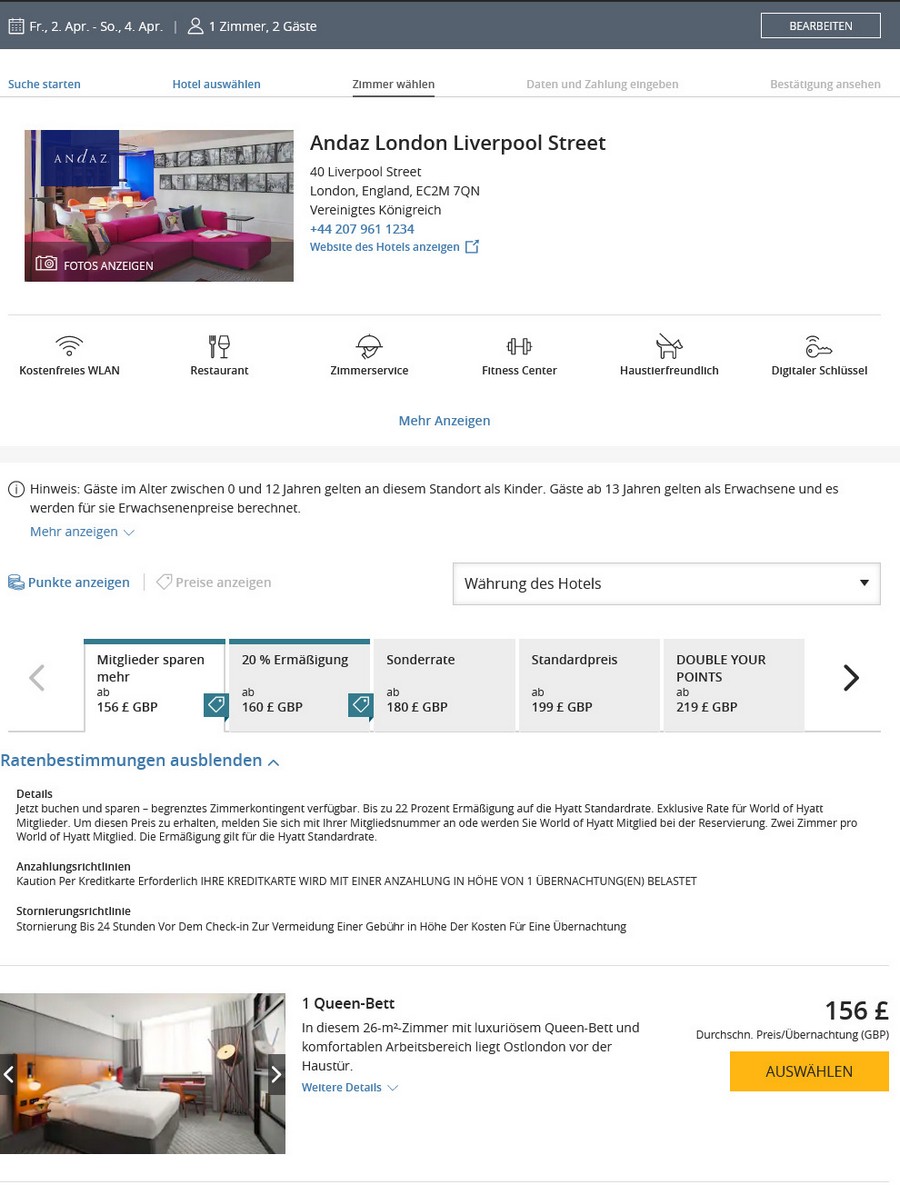 Preisbeispiel Andaz London Liverpool Street