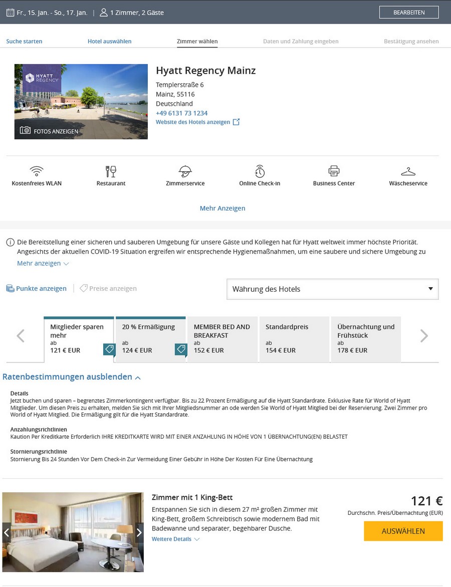 Preisbeispiel Hyatt Regency Mainz