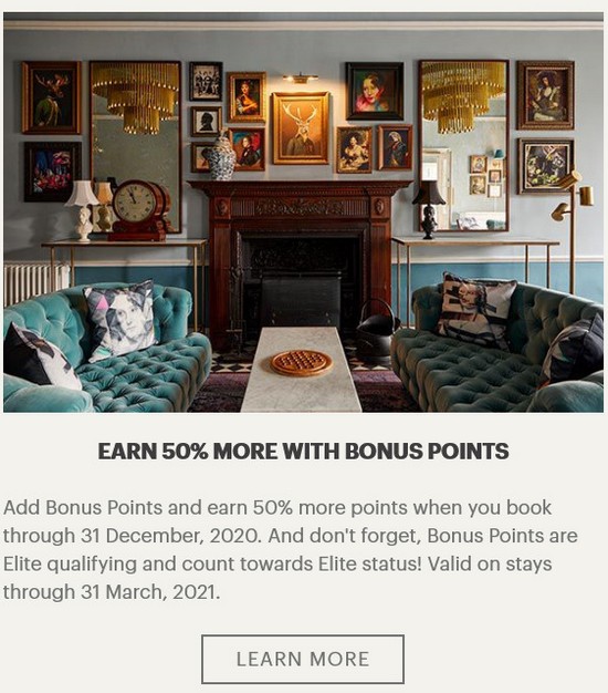 50% Bonus auf IHG Bonuspunkteraten für Aufenthalte bis 31.03.2021