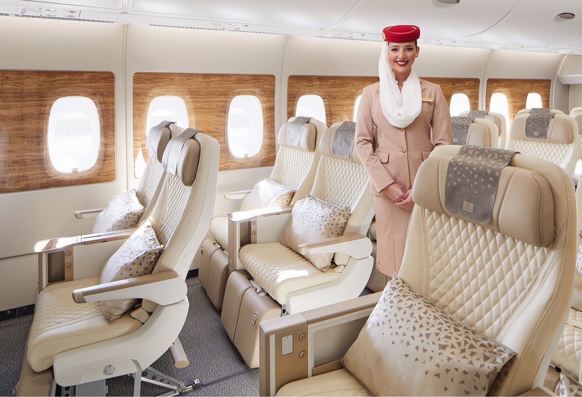 Premium-Economy-Class von Emirates Airlines im Airbus 380