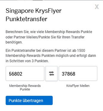Punktetransfer American Express Membership Rewards zu Singapore Airlines KrisFlyer ab Januar 2021