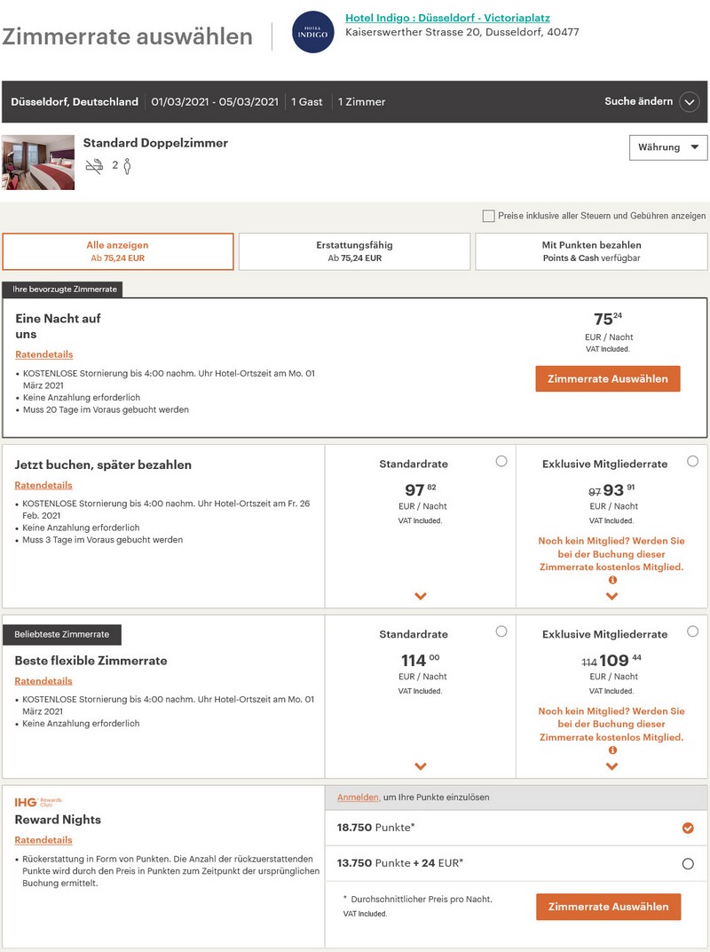 Verfügbarkeit des IHG 3 für 2 Angebotes für Aufenthalte bis 31.05.2021 im Indigo Düsseldorf