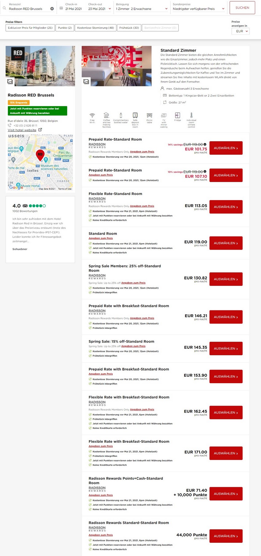 Preisbeispiel Radisson Red Brüssel - Vergleich aller Raten