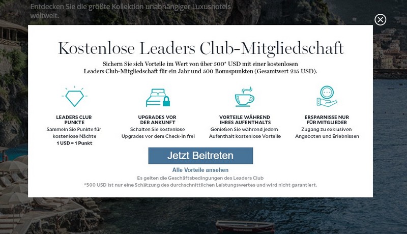 Leading Hotels Mitgliedschaft im ersten Jahr ohne Kosten