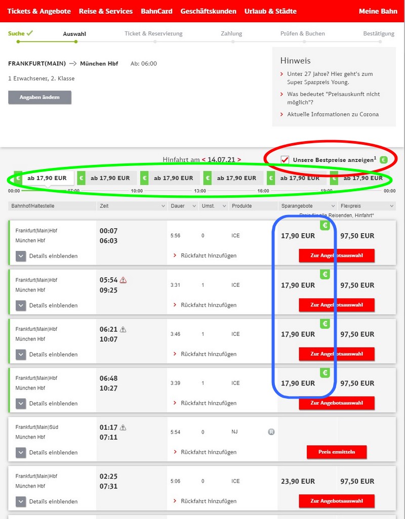 Anzeige Super Sparpreise zum 30. Geburtstag des ICE bis 14.06.2021 in der regulären Suche