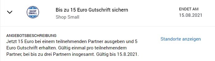 Gutschrift von 15 EUR bis 15.08.2021 von American Express