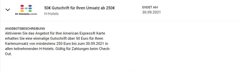 50 EUR American Express Gutschrift bei H-Hotels bis 30.09.2021