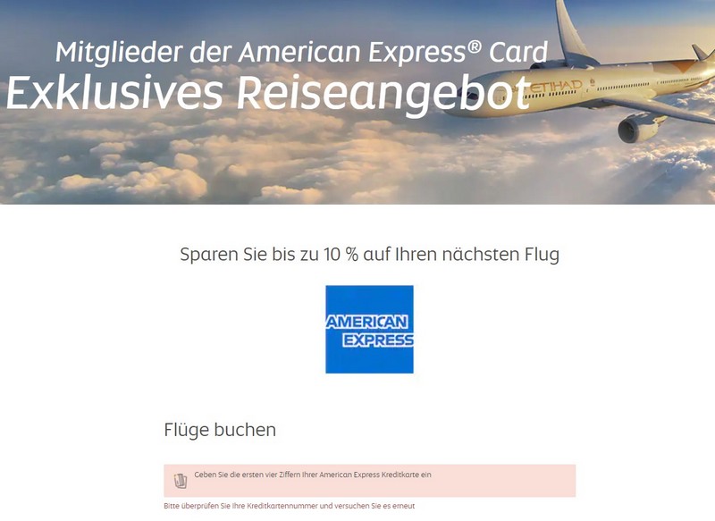 American Express und Etihad Airways Aktion - bis Mitte September 2021 spart Ihr noch mehr