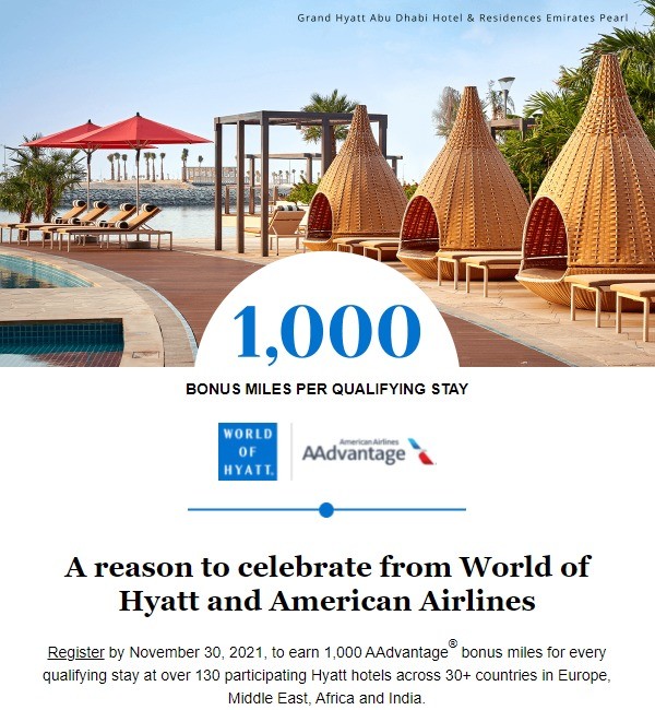 1.000 American Airlines AAdvantage Meilen für jeden Aufenthalt in Hyatt Hotels bis 19.12.2021