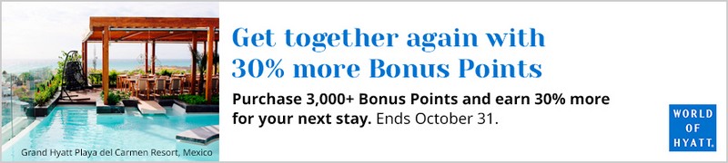 Es gibt einen 30% Bonus beim Kauf von World of Hyatt Punkten bis 31.10.2021 