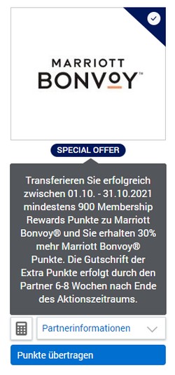 30% Bonus beim Transfer von Americvn Express Membership Rewards zu Marriott Bonvoy bis 31.10.2021