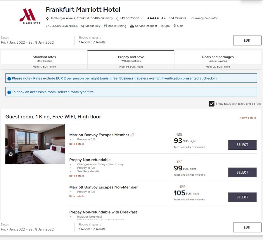 Marriott Frankfurt Bonvoy Escapes Raten im Rahmen der Week of Wonders bis 14.10.2021 mit 25% Ersparnis für Aufenthalte bis 17.01.2021