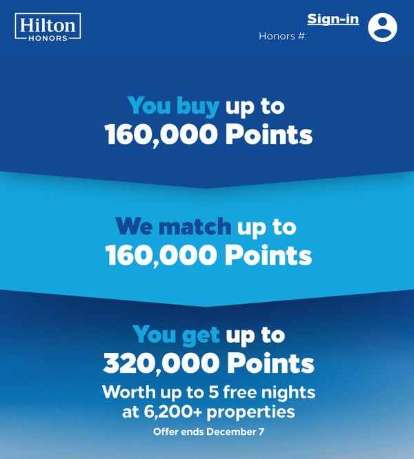 Bis zu 160.000 Hilton Bonuspunkte beim Kauf von Punten bis Anfang Dezember 2021