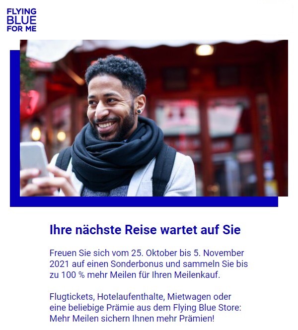 Bis zu 100% Bonus beim Flying Blue Meilenkauf bis 05.11.2021