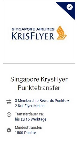 Umwandlung von American Express Membership Rewards in Singapore Airlines KrisFlyer Meilen