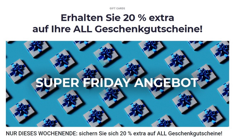 ALL Geschenkgutscheine mit 20% Bonus beim Black Friday 2021