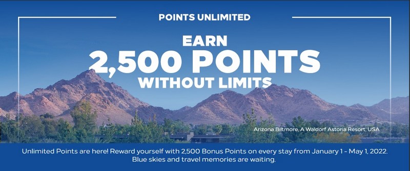 2.500 Hilton Punkt mit der Points Unlimited Promotion im Zeitraum 01.01.2022 bis 01.05.2022