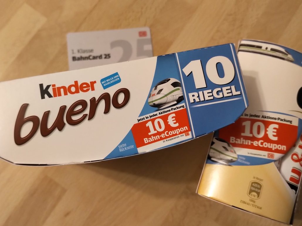 Ab Januar 2022 findet Ihr 10 EUR Gutscheine für Fahrten mit der Deutschen Bahn in verschiedenen Ferrero Produkten