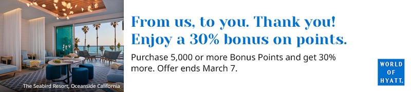 30% Bonus beim Kauf von World of Hyatt Punkten bis 07.03.2022