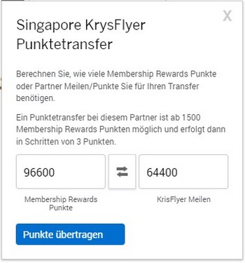 Transfer von American Express Membership Rewards zu Singapore Airlines Krisflyer