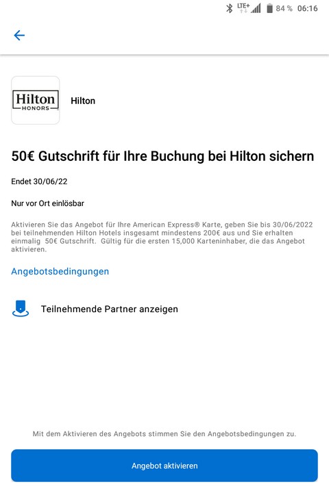50 EUR American Express Gutschrift bei Hilton bis 30.06.2022