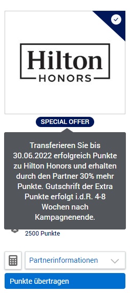 30% Bonus beim Transfer von American Express Membership Rewards zu Hilton Honors bis 30.06.2022