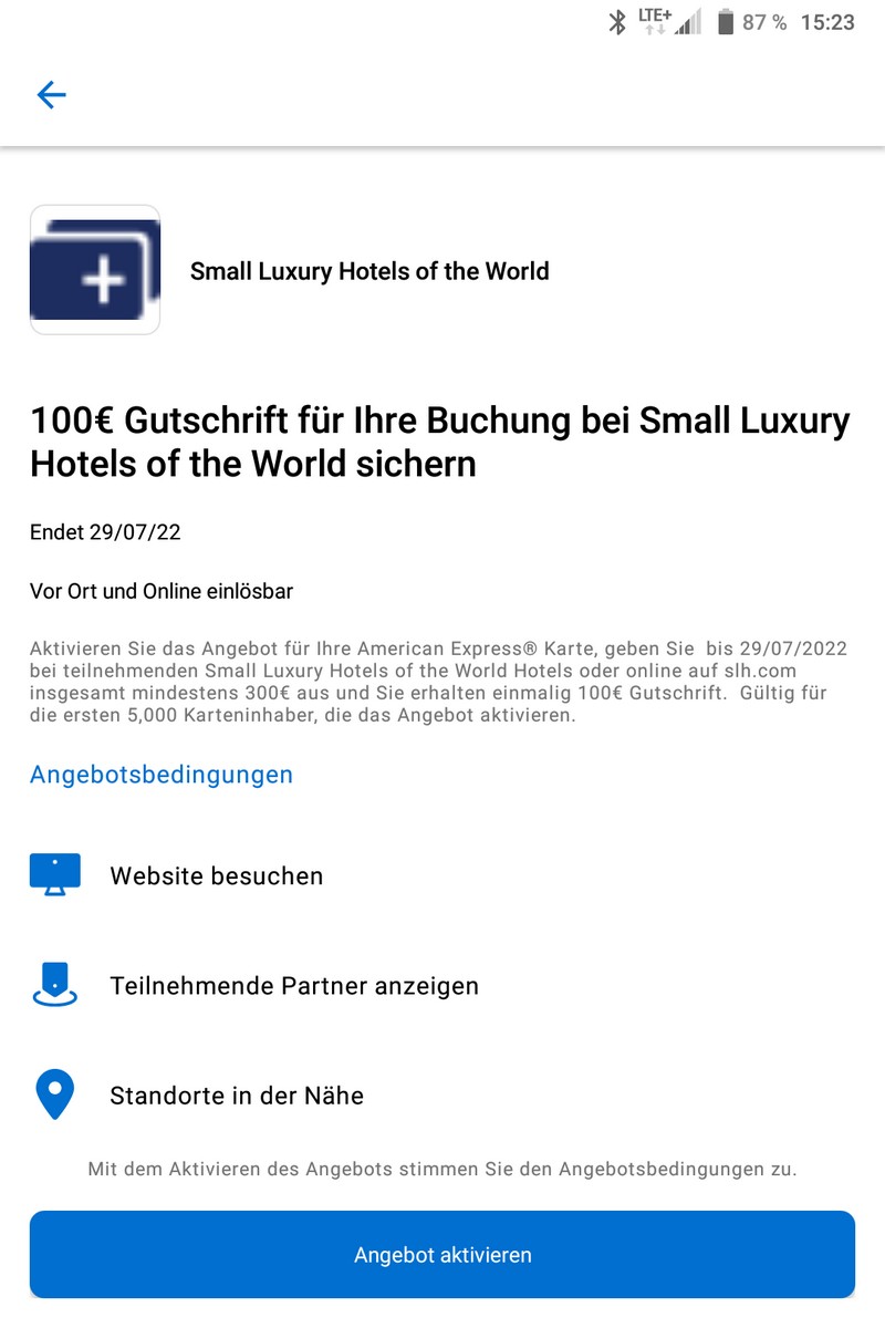 Ausgewählte American Express Kunden erhalten eine Gutschrift von 100 EUR bei Zahlung bis 29.07.2022 in SLH – Small Leading Hotels