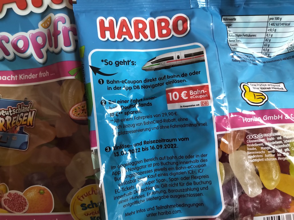 Einlösbar sind die 10 EUR Bahn Gutscheine von Haribo im Zeitraum 13.09.2022 bis 16.09.2022