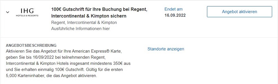 100 EUR American Express Gutschrift bei InterContinental bis 16.09.2022