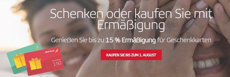 Iberia bietet Euch bis 01.08.2022 Gutscheine mit einer Ermäßigung von bis zu 15% an