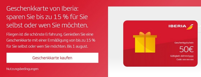Iberia bietet Euch bis 01.08.2022 Gutscheine mit einer Ermäßigung von bis zu 15% an