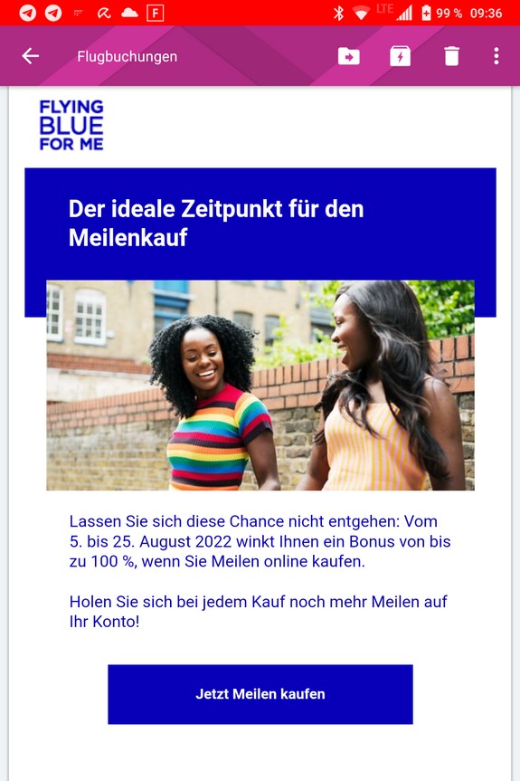 100% Bonus beim Flying Blue Meilenkauf bis 25.08.2022