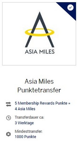 Übertragung von American Express zu Asia Miles
