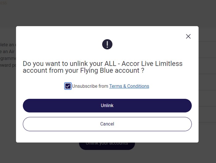 Unlink ALL Account und Flying Blue Account