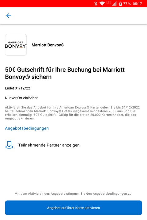 Es gibt wieder für bestimmte American Express Kunden eine Gutschrift von 50 EUR bei Zahlung bis 31.12.2022 in Marriott Hotels