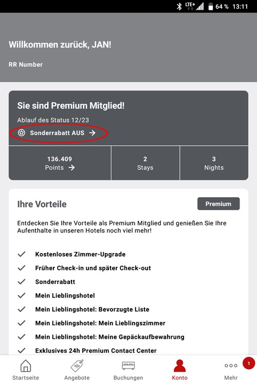 Einstellung des Punkte Booster (in Deutsch Sonderrabatt) in der App