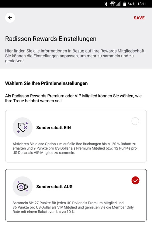 Einstellung des Punkte Booster (in Deutsch Sonderrabatt) in der App