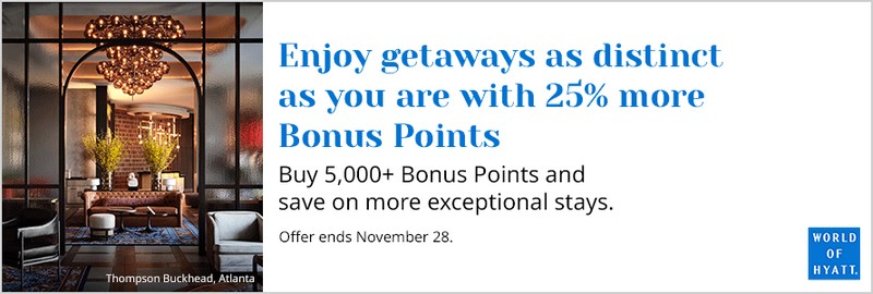 25% Bonus beim Kauf von World of Hyatt Punkten bis 28.11.2022