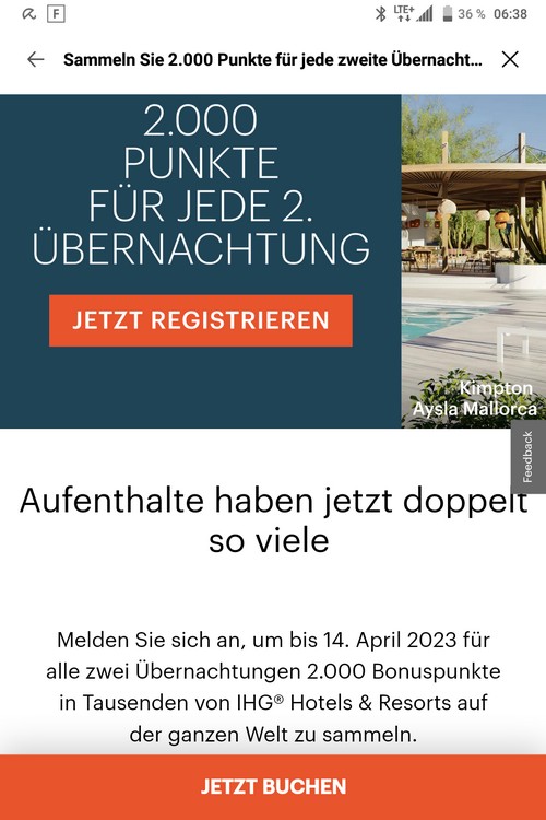 2.000 IHG One Rewards Punkte nach jeder zweiten Nacht im Zeitraum 09.02.2023 bis 14.04.2023