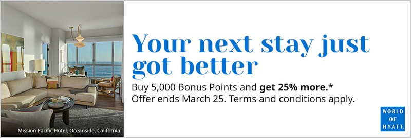 25% Bonus beim Kauf von World of Hyatt Punkten bis 25.03.2022