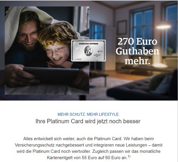 Ab Februar 2023 neue Vorteile für die American Express Platinum Kreditkarte und Erhöhung des Kartenpreises auf 60 EUR