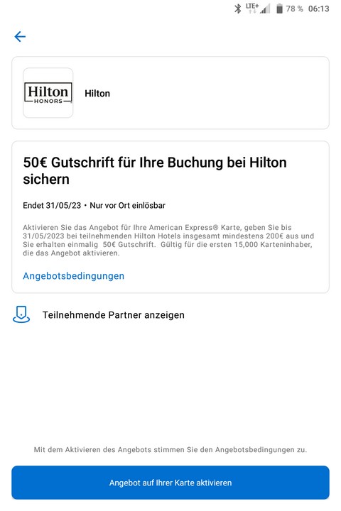 50 EUR American Express Gutschrift bei Hilton bis 31.05.2023