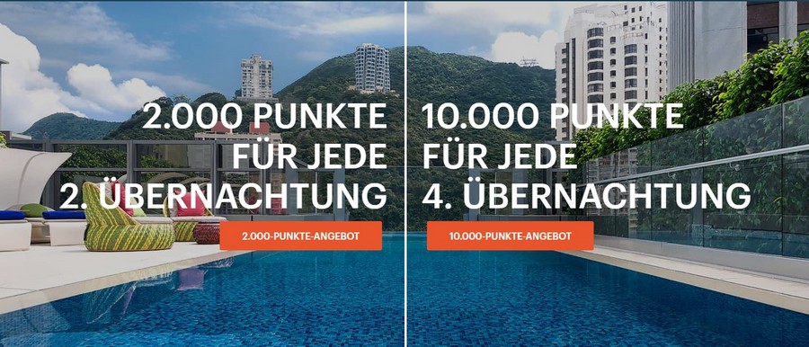 Promotion von IHG Rewards One bis Ende August 2023 mit Wahl zwischen 2.000 je zwei oder 10.000 Punkten je vier Nächte