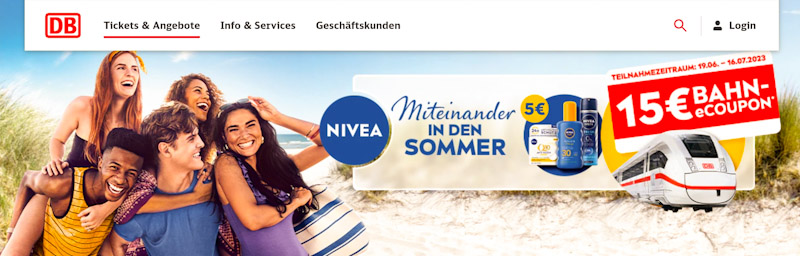 15 EUR Bahn Gutscheine mit Nivea Produkten ab 19.06.2023 für Fahrten bis 30.09.2023 - einzulösen bis 23.07.2023