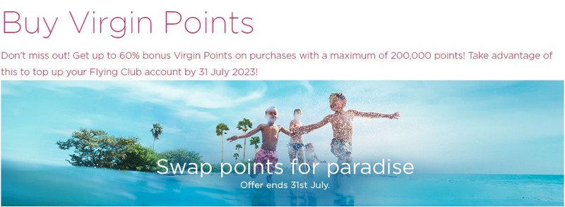 Bis 31.07.2023 bis zu 60% Bonus beim Virgin Atlantic Punktekauf