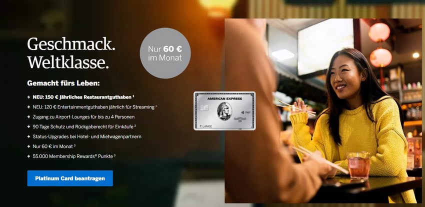 Aktion für die American Express Platinum Kredikarte mit 55.000 Membership Rewards bis 01.11.2023
