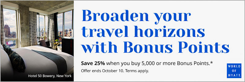 25% Bonus beim Kauf von World of Hyatt Punkten bis 10.10.2023