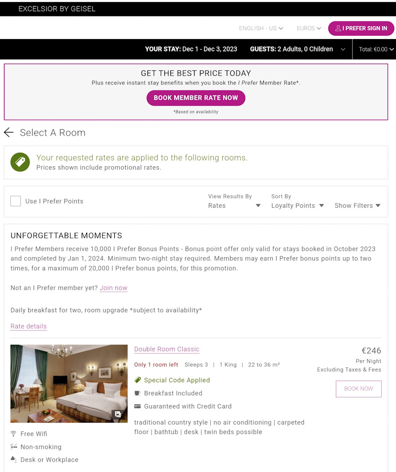 Preferred Rate im Hotel Excelsior by Geisel München mit 10.000 Punkten bei Buchung bis 31.10.2023