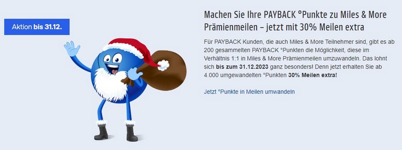 30% Bonus bei Transfer von Payback zu Miles and More bis 31.12.2023